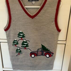 English Laundry Boy’s 5 Gray Christmas Sweater Vest with Truck and Trees Design